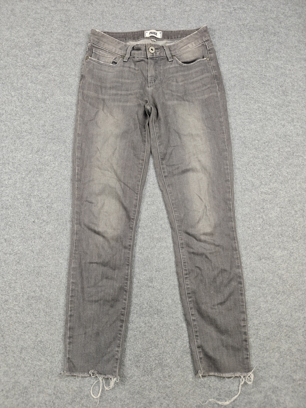 Paige Jeans Womens 26 Gray Verdugo Ankle Slim Stretch Stone Wash Frayed Hem